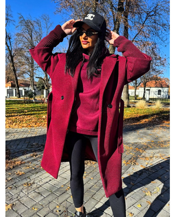 Bordový trendy kabát-323432-20