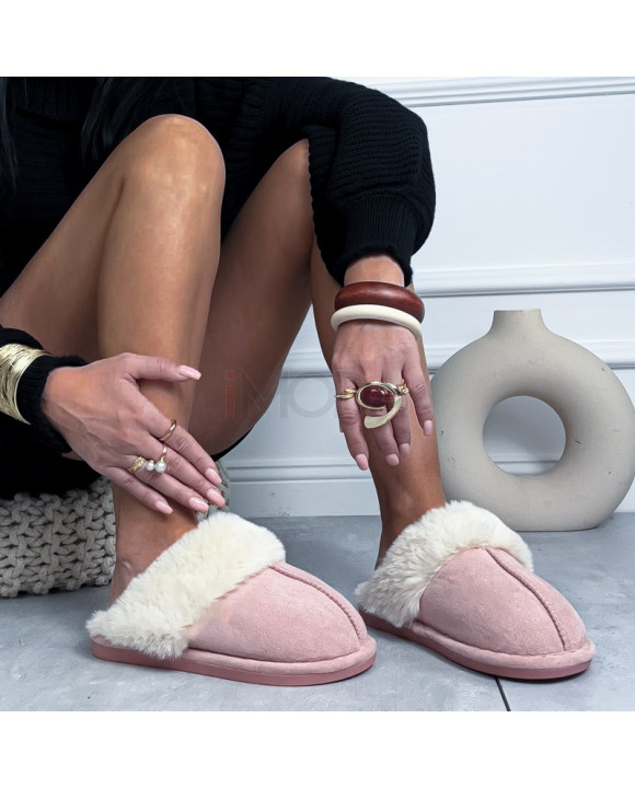 Ružové šľapky s béžovou kožušinkou-323929-20