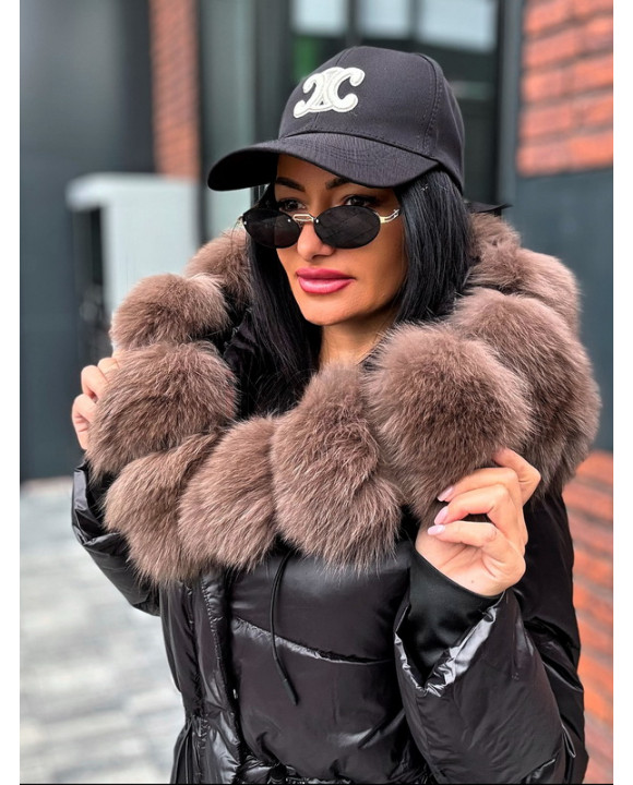 Čierna dlhá vetrovka s pravou kožušinou-322737-20