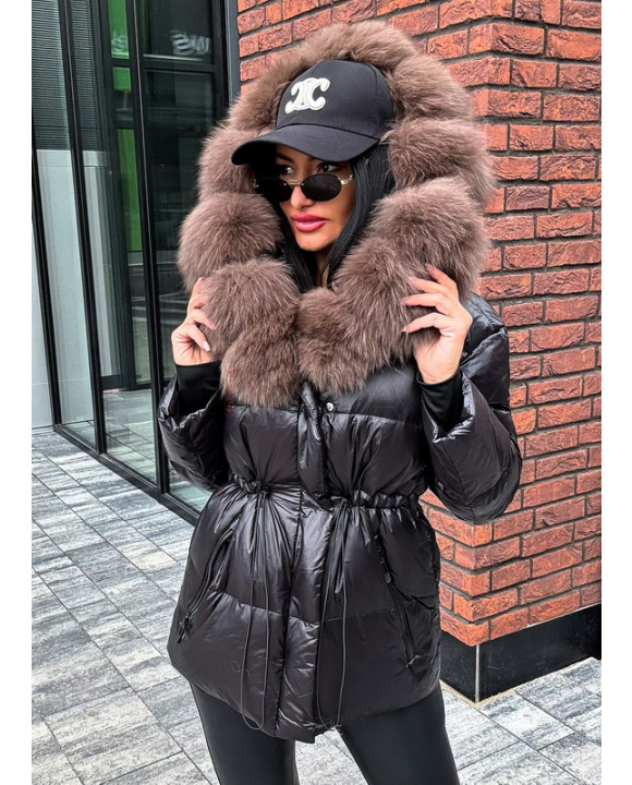 Čierna krátka vetrovka s pravou kožušinou-322734-20