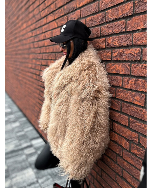 Kožuch z mongolskej ovečky BEIGE-322740-20