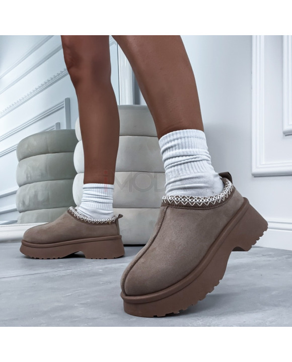 Tmavobéžová nasúvacia obuv-322757-20