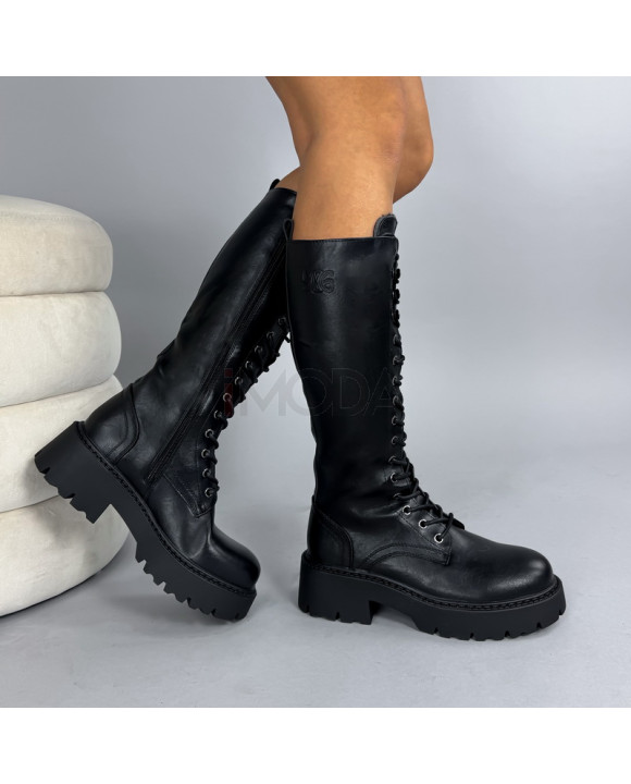 Čierne vysoké čižmy na šnurovanie-324211-20