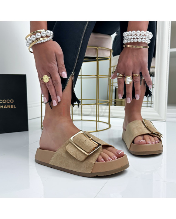 Béžové šľapky so zlatou prackou-327145-20