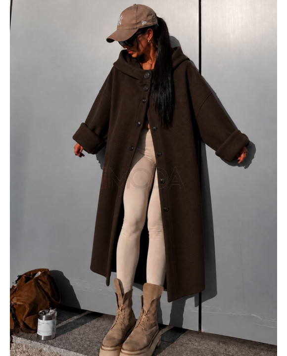 Hnedý oversize prechodný kabát-330636-20