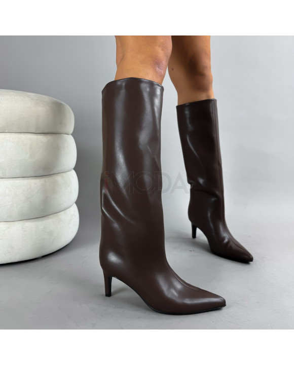 Tmavohnedé vysoké čižmy-322786-20