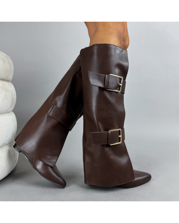 Tmavohnedé vysoké čižmy na platforme-322771-20