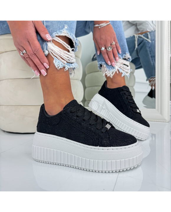 Čierne čipkované tenisky-325110-20