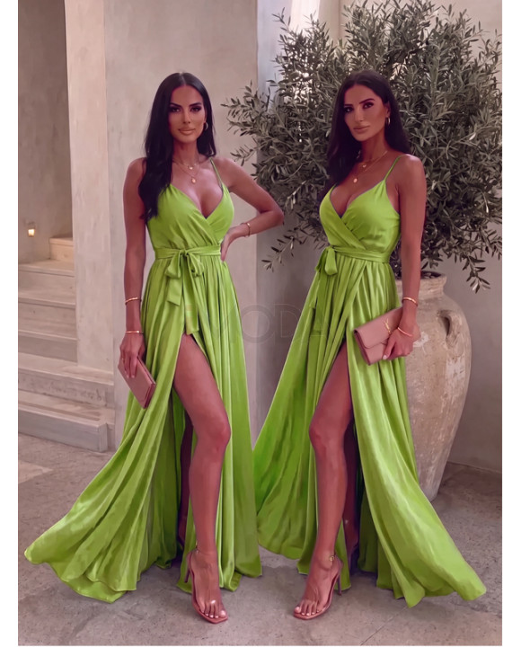 Dlhé saténové šaty MATCHA-329257-20