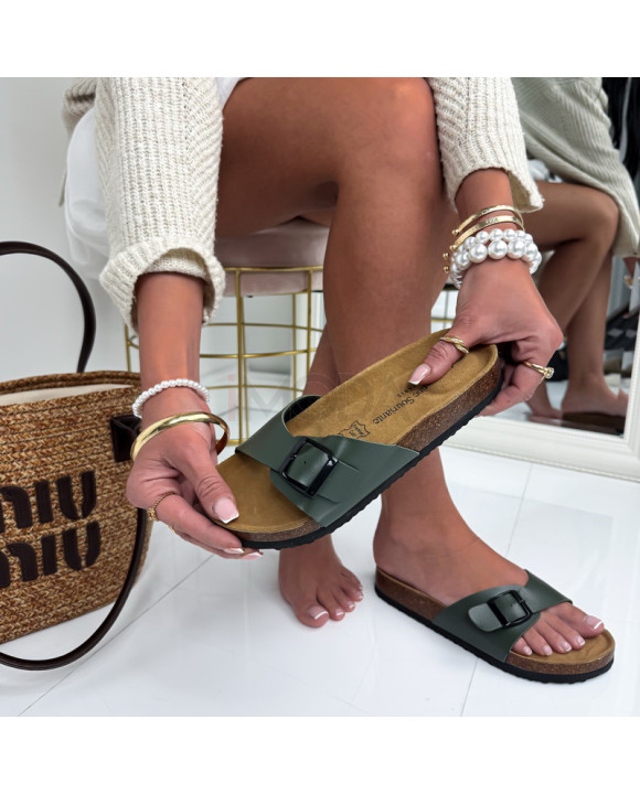 Tmavozelené korkové šľapky-325781-20