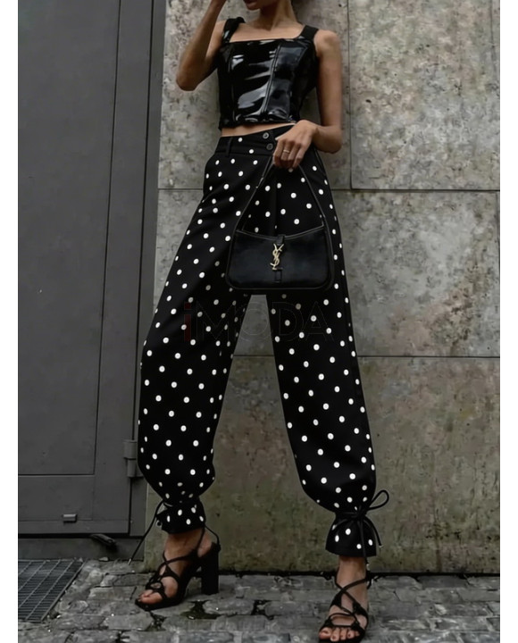 Čierne široké bodkované nohavice-326644-20