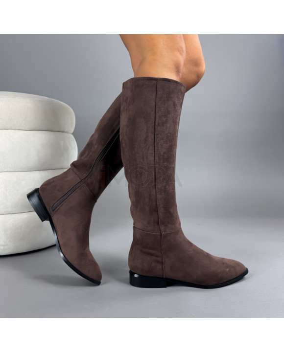 Hnedé semišové vysoké čižmy-323240-20