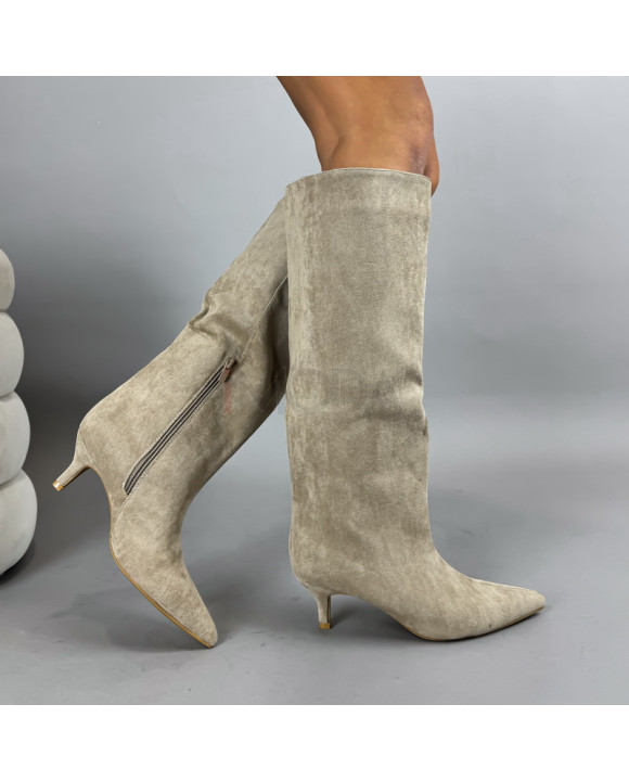Béžové semišové vysoké čižmy-322705-20