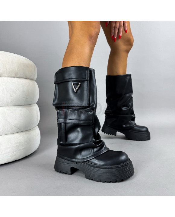 Čierne vysoké čižmy s vreckami-322234-20