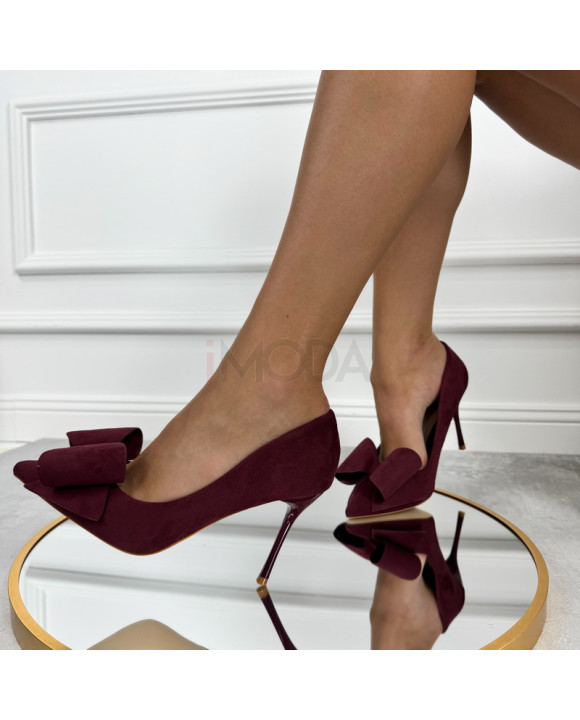 Bordové semišové lodičky s mašličkou-320705-20