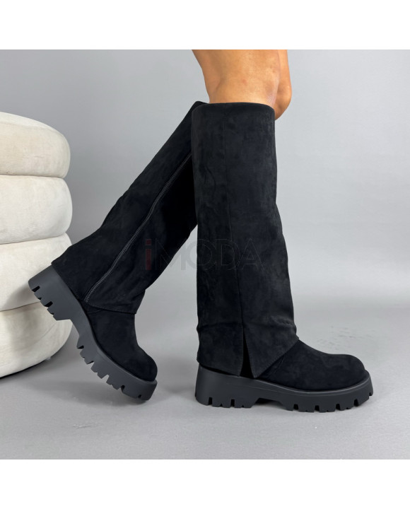 Čierne semišové vysoké čižmy-323440-20
