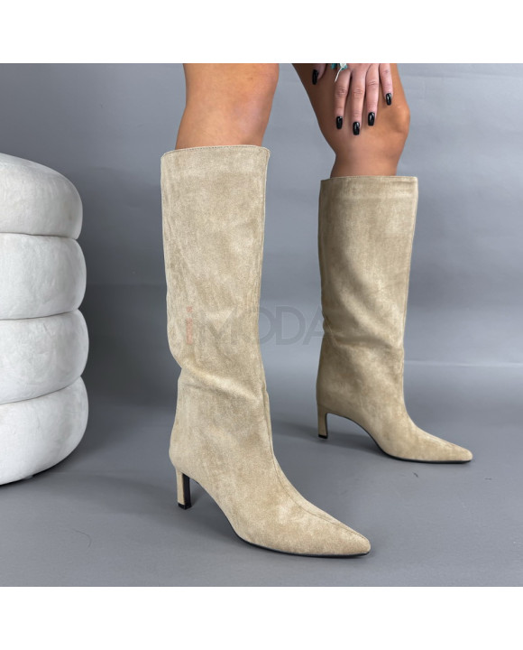 Svetlohnedé semišové vysoké čižmy-323657-20