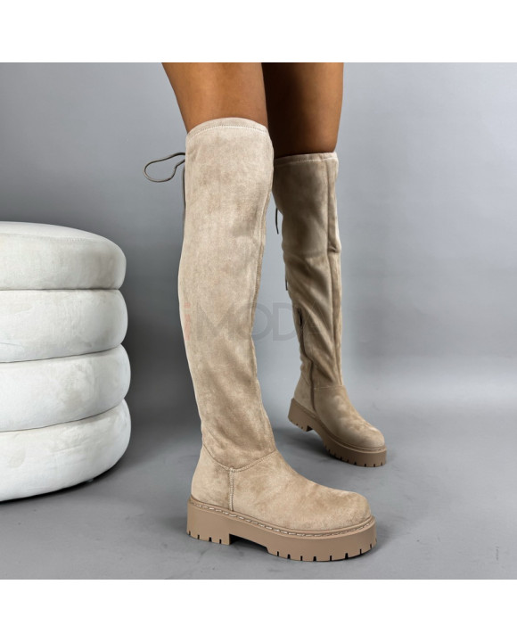 Béžové semišové vysoké čižmy-322171-20