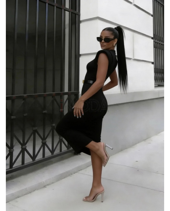 Čierne vrúbkované úpletové šaty s opaskom-326588-20