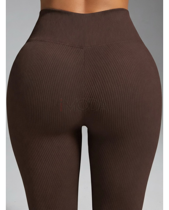 Tmavohnedé vrúbkované push-up legíny-324638-20