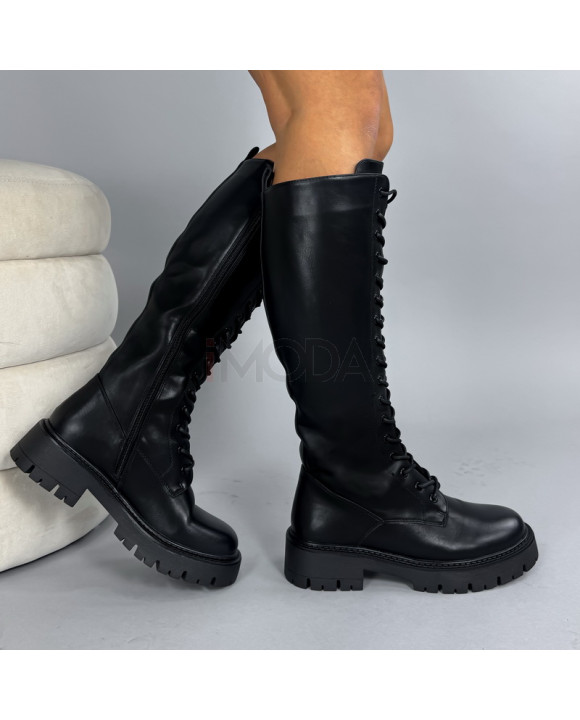 Čierne vysoké čižmy na šnurovanie-324210-20