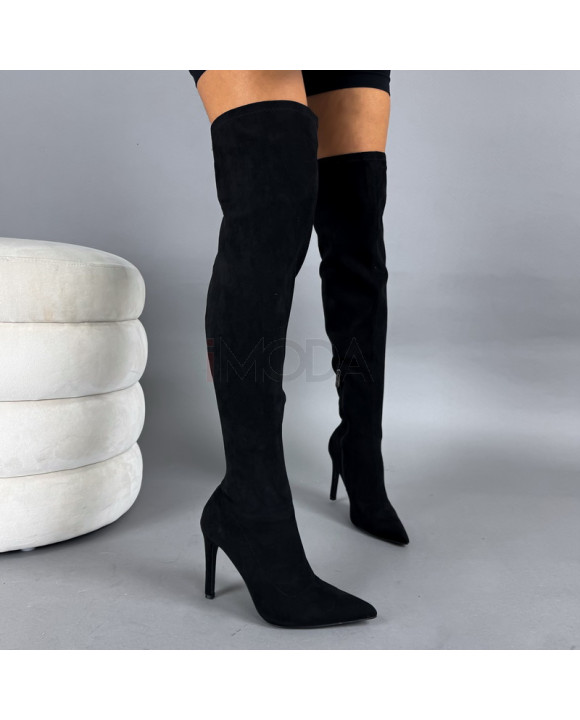 Čierne semišové vysoké čižmy-323399-20