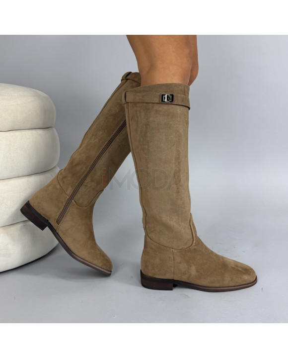 Hnedé semišové vysoké čižmy-323881-20