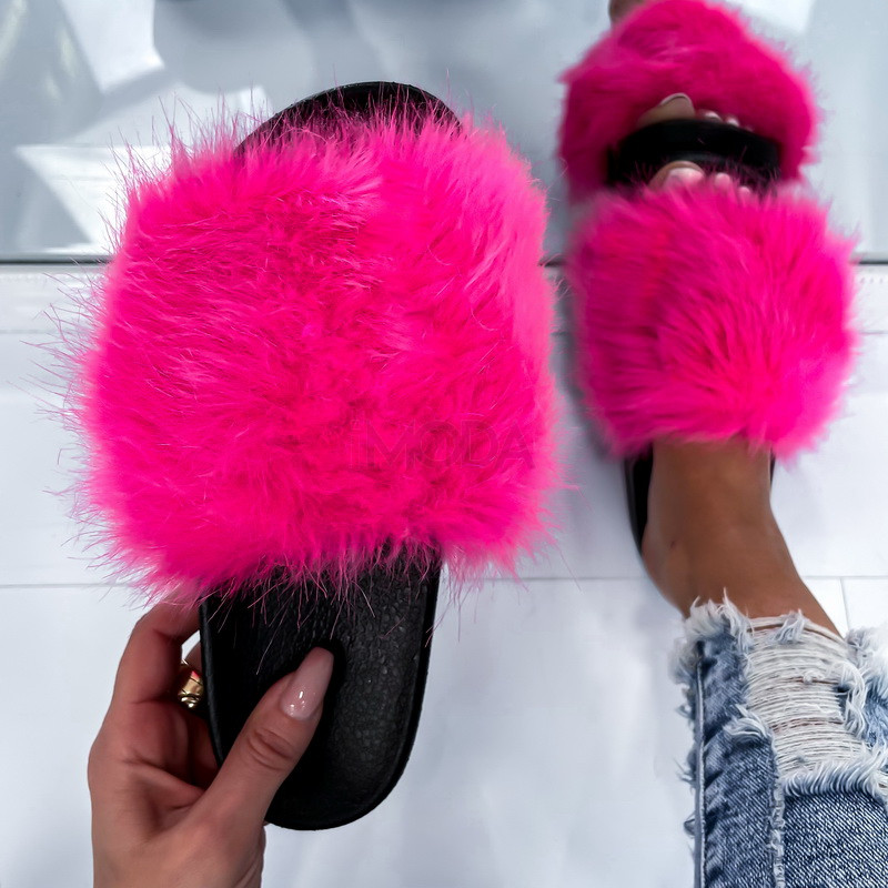 Cyklamenové kožušinové šľapky-282395-31