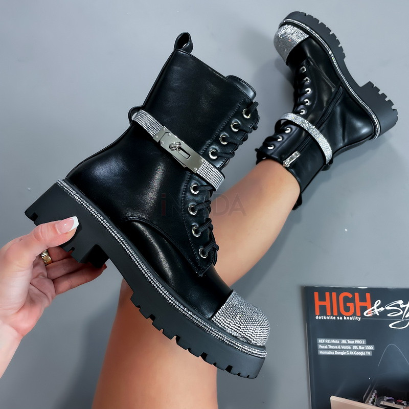 Čierne nízke čižmy s kamienkami-296649-313