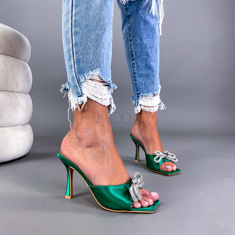Zelené saténové sandále-270672-32