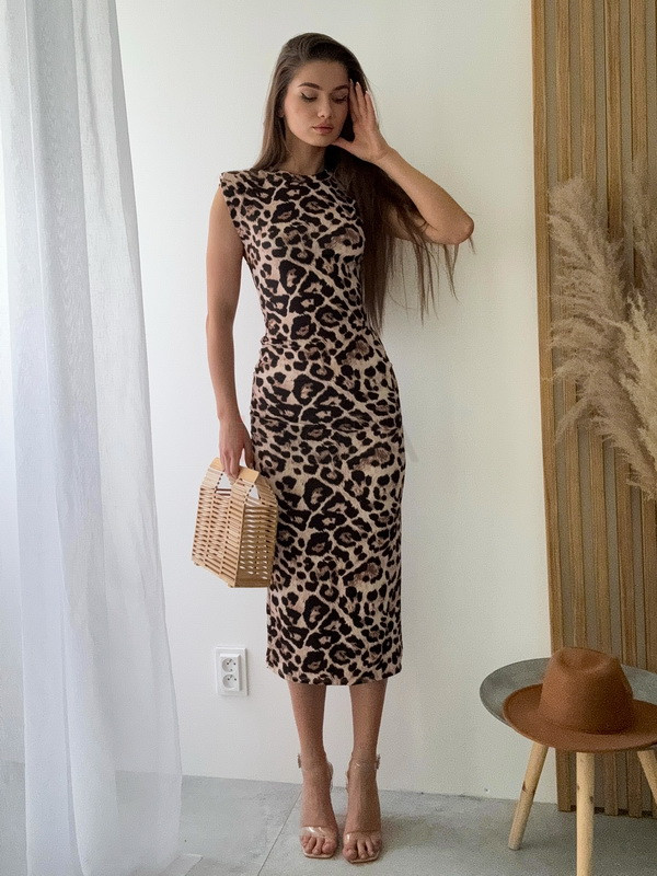 Hnedé dlhé leopardie šaty-304419-31