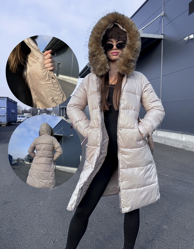 Béžová dlhá vetrovka s kožušinou-313412-33