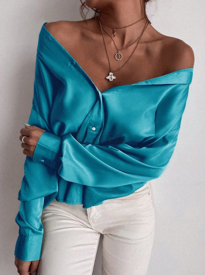 Tyrkysová saténová blúzka-289269-33