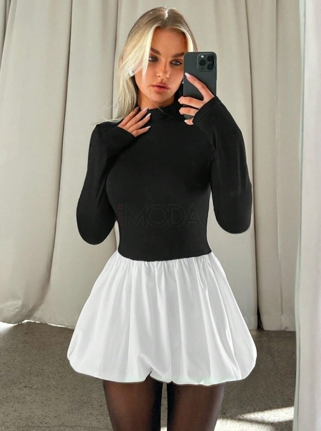 Čierno biele PUFFY šaty-310288-310