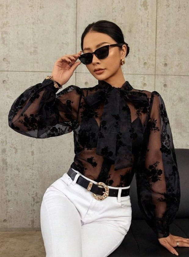 Čierna vzorovaná blúzka-300885-33