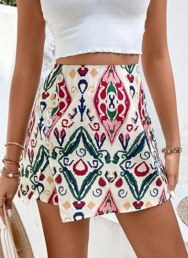 Viacfarebné sukňové kraťasy-300827-33