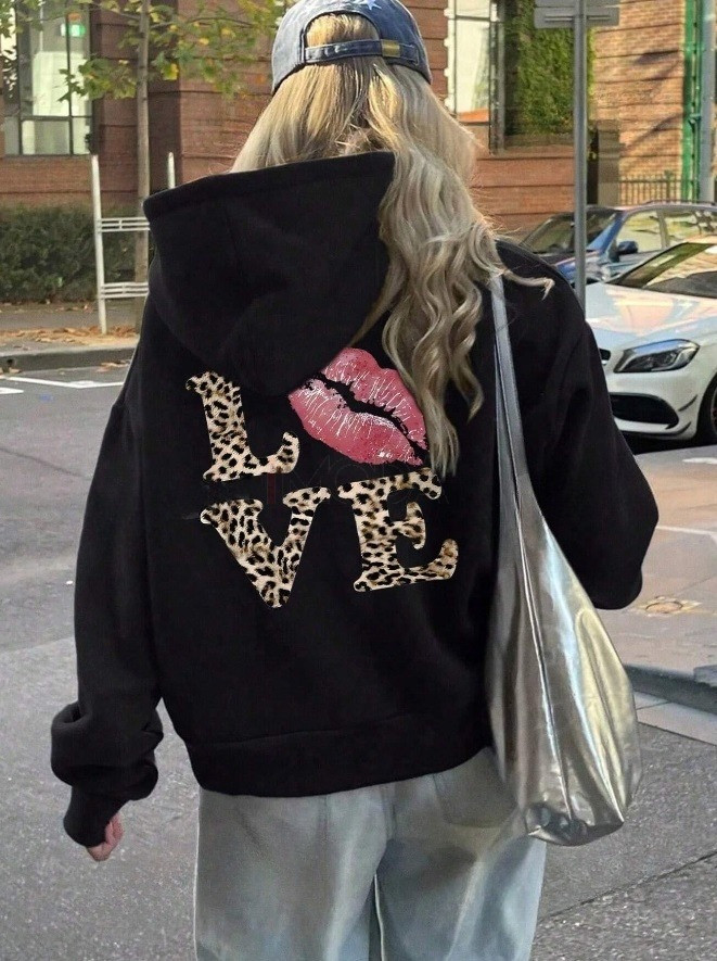 Čierna mikina s kapucňou LOVE-310958-311