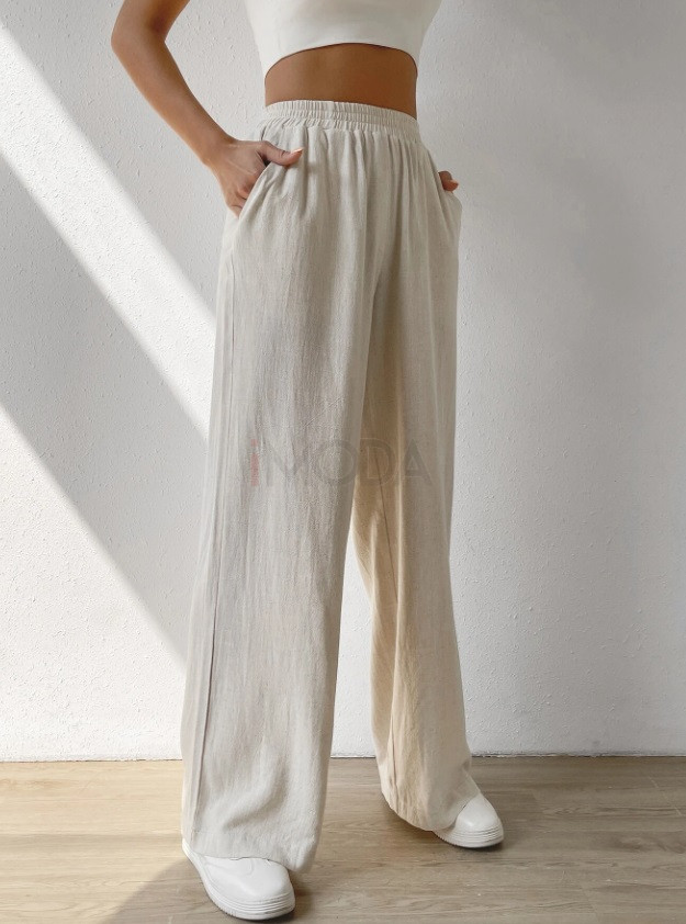 Béžové ľanové nohavice-305857-34