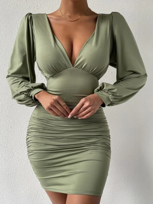 Olivové mini šaty s dlhým rukávom-270858-36