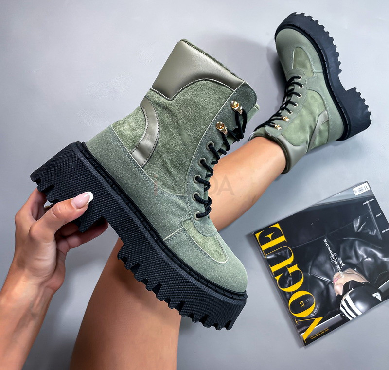 Zelené semišové nízke čižmy-273345-34