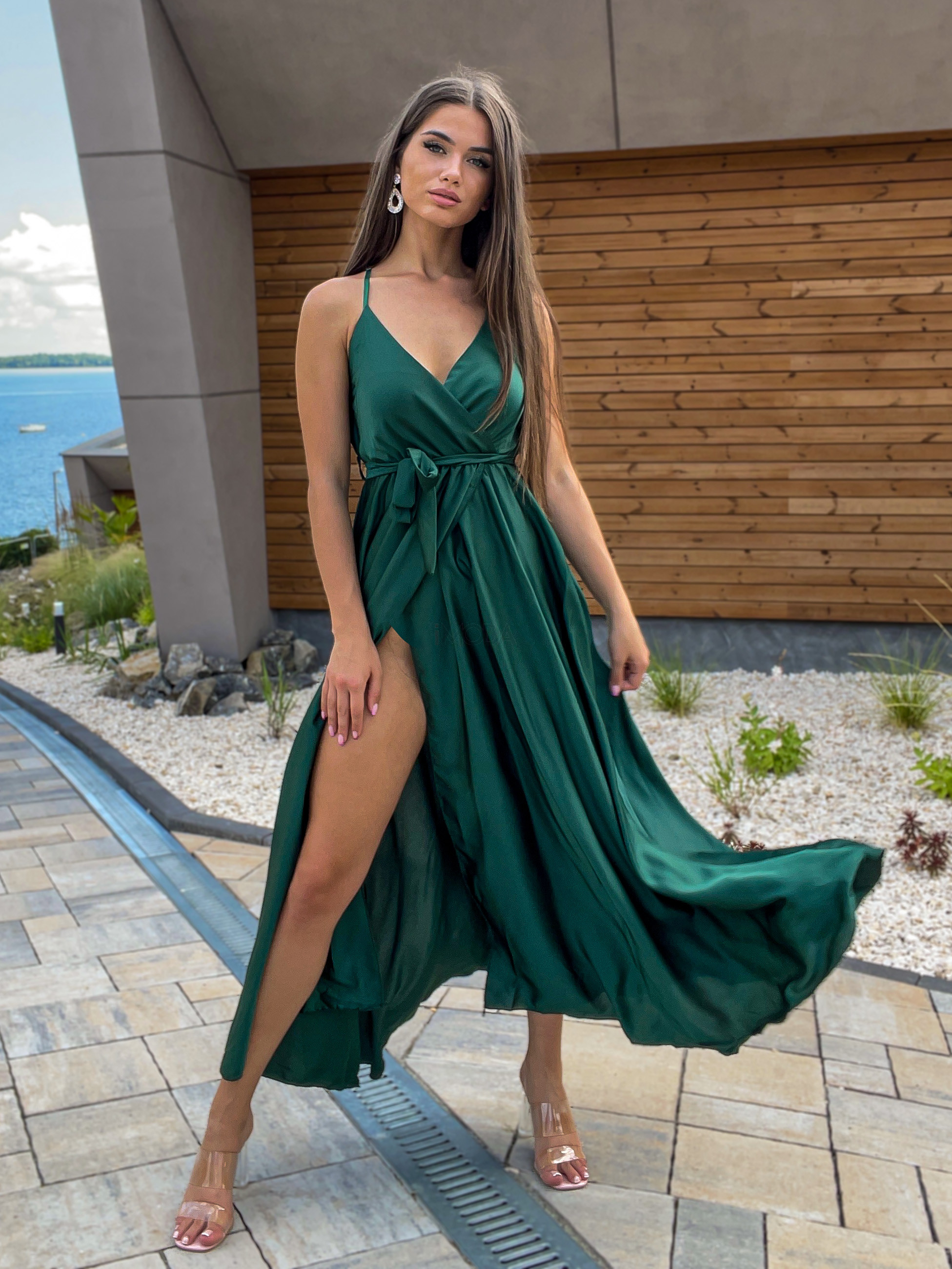 Zelené dlhé saténové šaty-246744-312