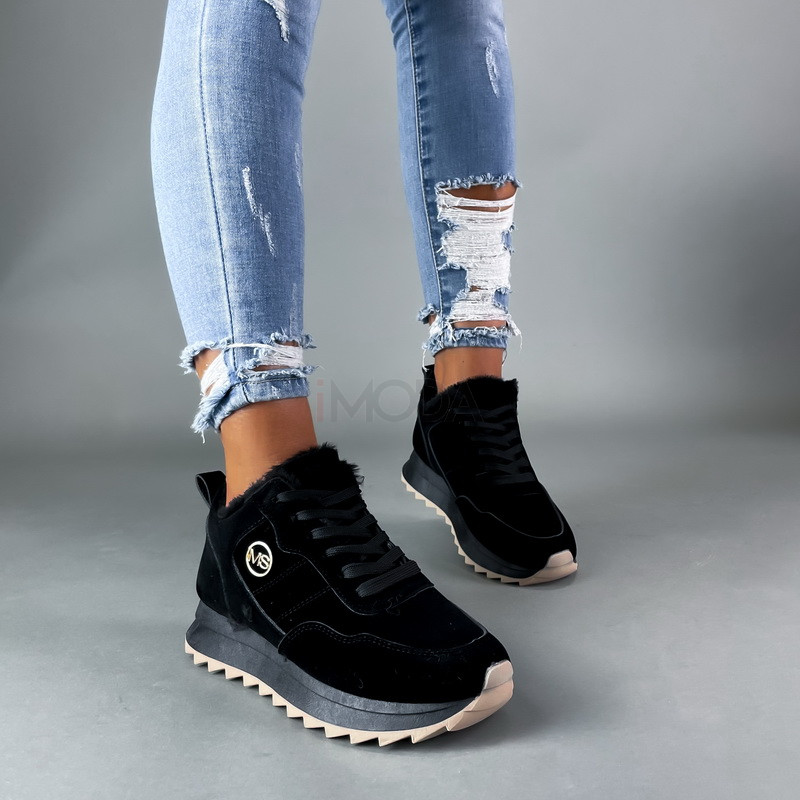 Čierne semišové zateplené tenisky-291599-31