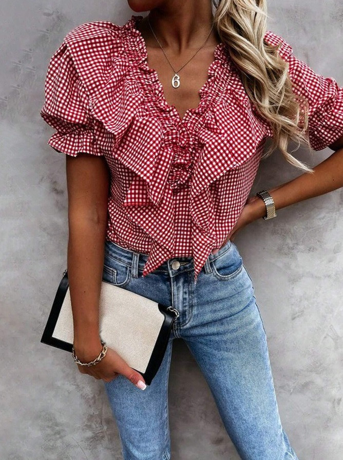 Červená károvaná bluzka-306214-31