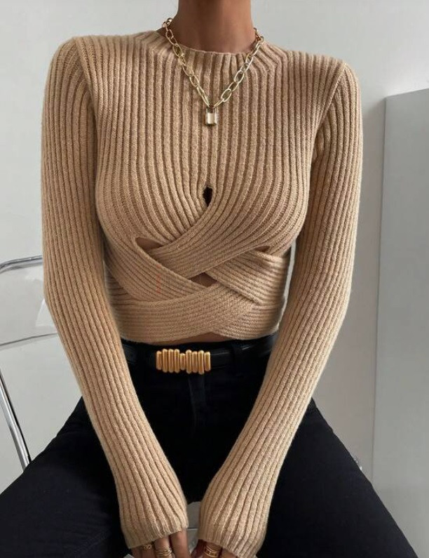 Hnedý krátky pletený sveter-297403-33