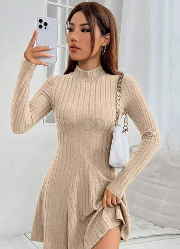 Vrúbkované béžové šaty-297439-31