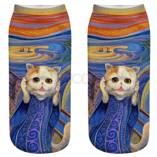 Ponožky mačacia paródia Výkrik s 3D potlačou-220995-316