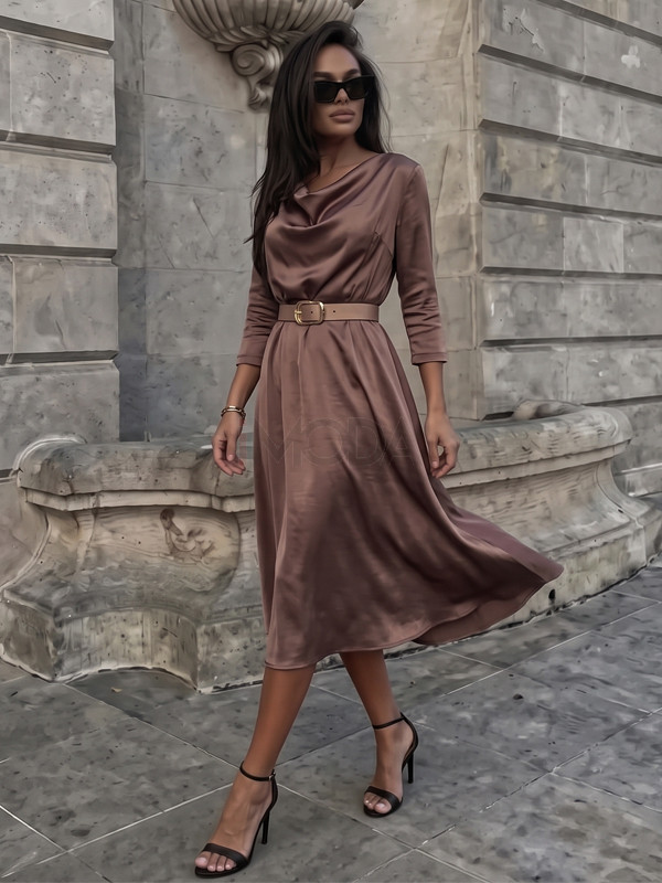 Zlatohnedé Midi šaty s opaskom-330350-32