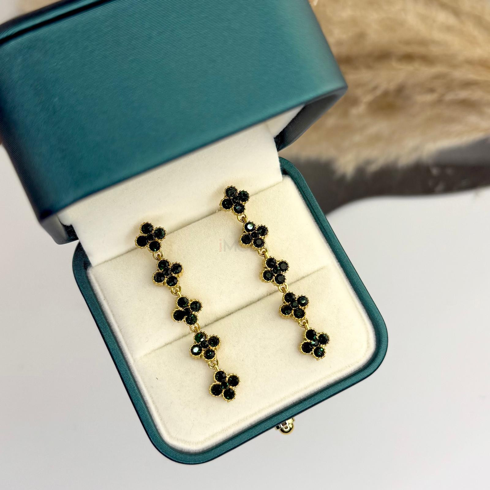 Dámske oceľové náušnice visiace zelené Agnes-321553-330