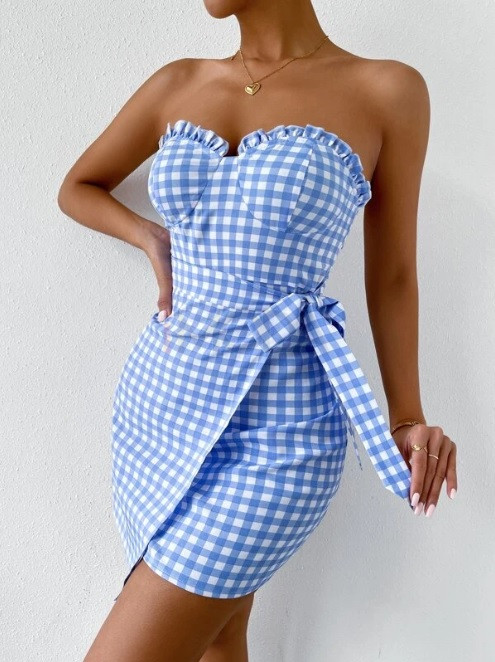 Modré karované krátke šaty-271207-32