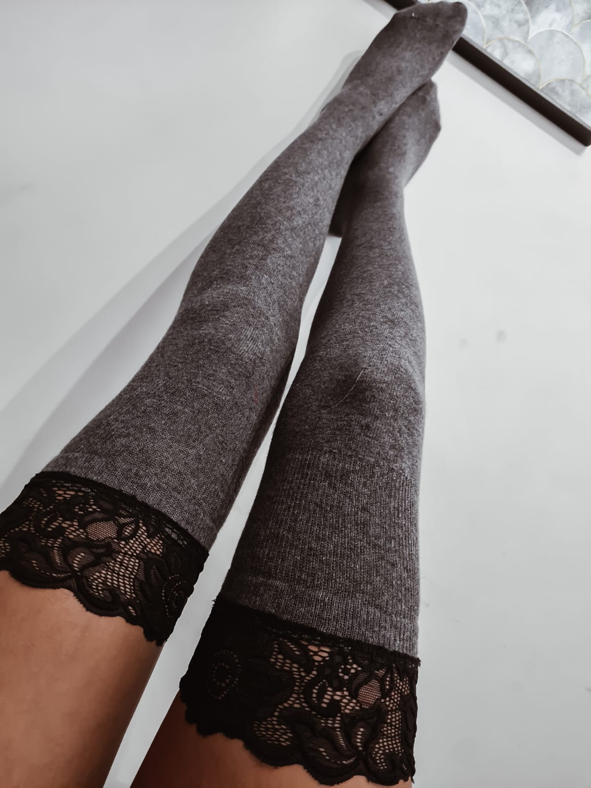 Tmavosivé nadkolienky s čipkou-255471-31